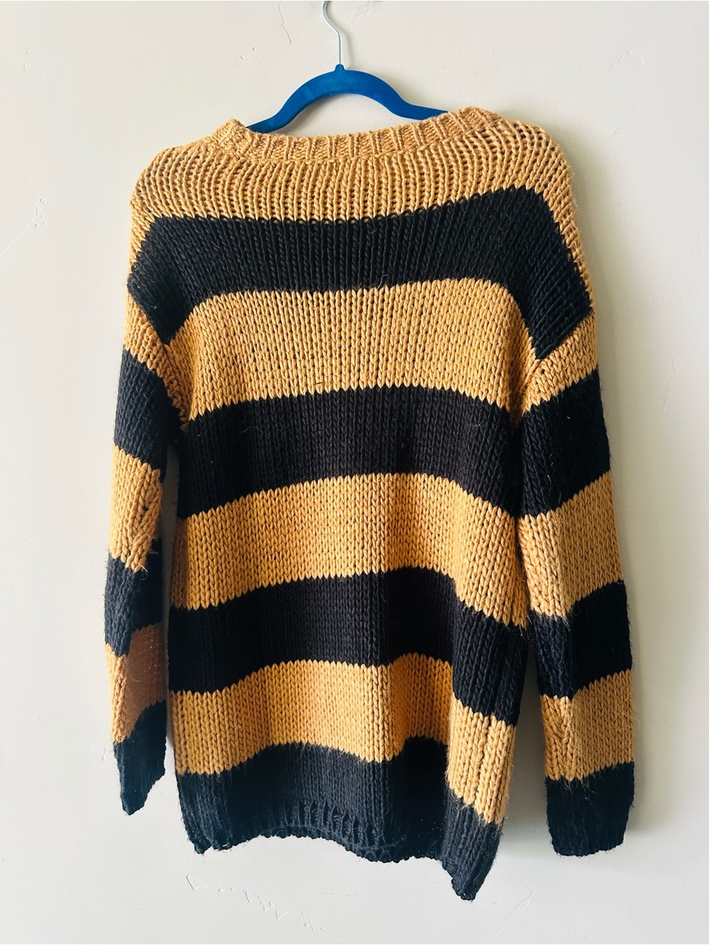 Lovers + Friends Black & Tan Striped Chunky Crew Sweater